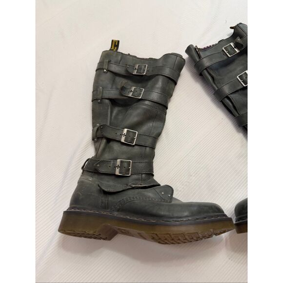 Dr Doc Martens Phina Leather Combat Moto Boots Size 8 Walking Dead Goth Raver - Picture 11 of 13